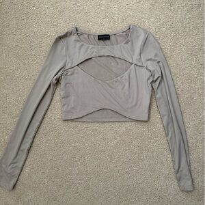 White Fox Gray/Tan Long Sleeve Cut Out Shirt